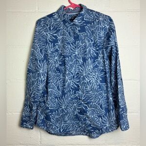 Tommy Hilfiger Relaxed Fit Men’s Blue Tropical Printed Button Up Shirt Sz Large